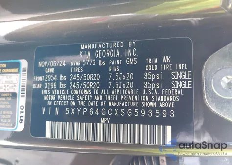 2025 Kia Telluride S из США, поврежденный, VIN 5XYP64GCXSG593593